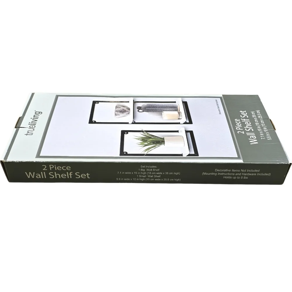 NEW Wall Shelf Set of 2 Black Metal Frames White Board Modern Farmhouse Shelves